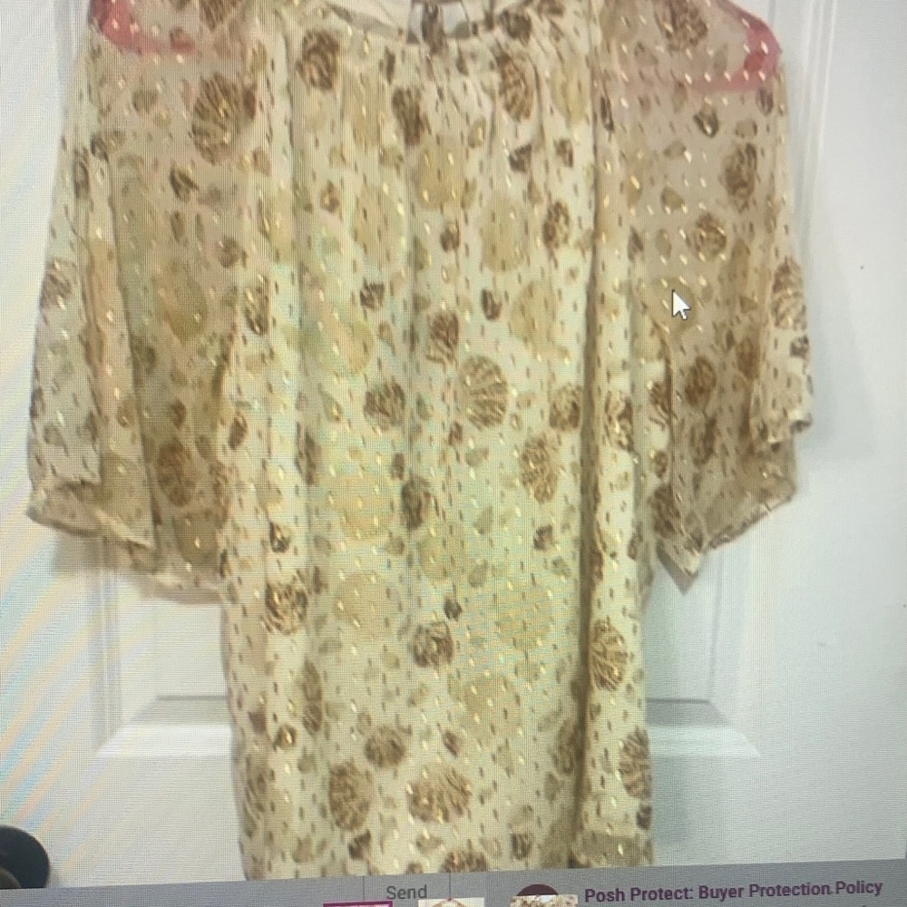 LOFT Cream and Gold Patterned Blouse